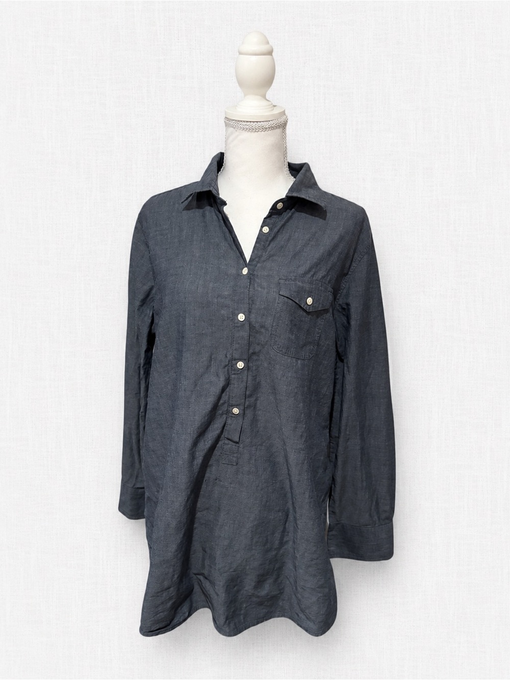 J. Crew Dark Gray Button-Up Tunic Shirt